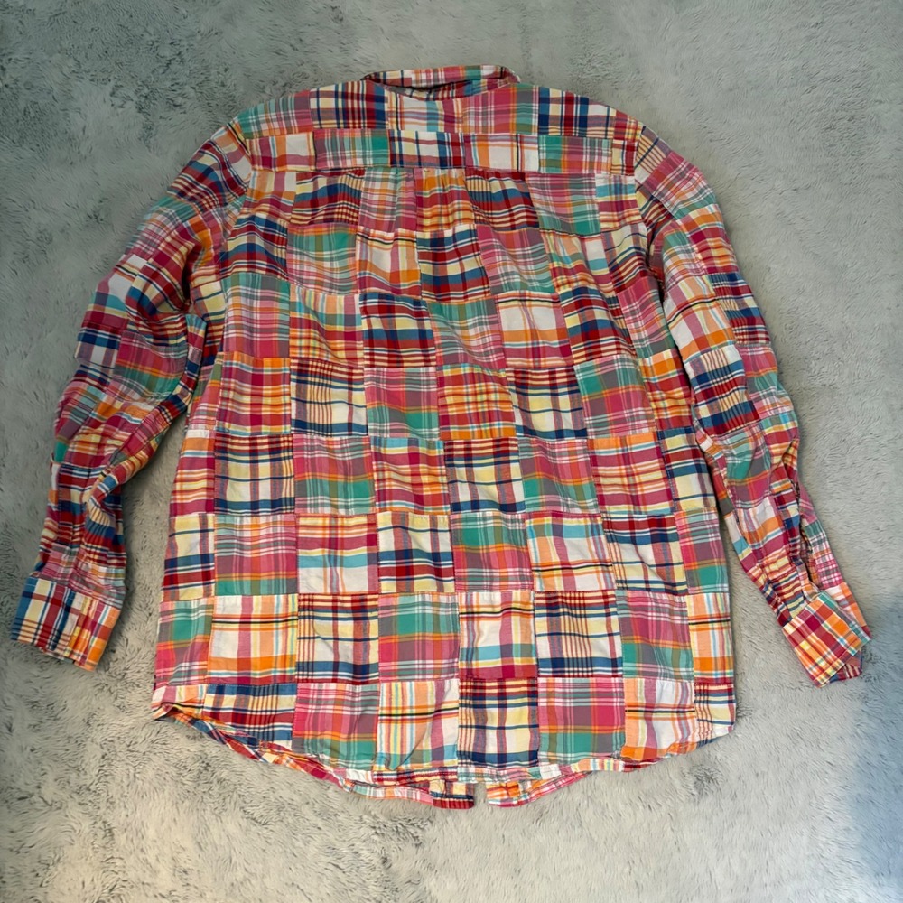 Lands End Womens XL Patchwork Madras Plaid Button Down Shirt Multi Color Preppy - Picture 5 of 8